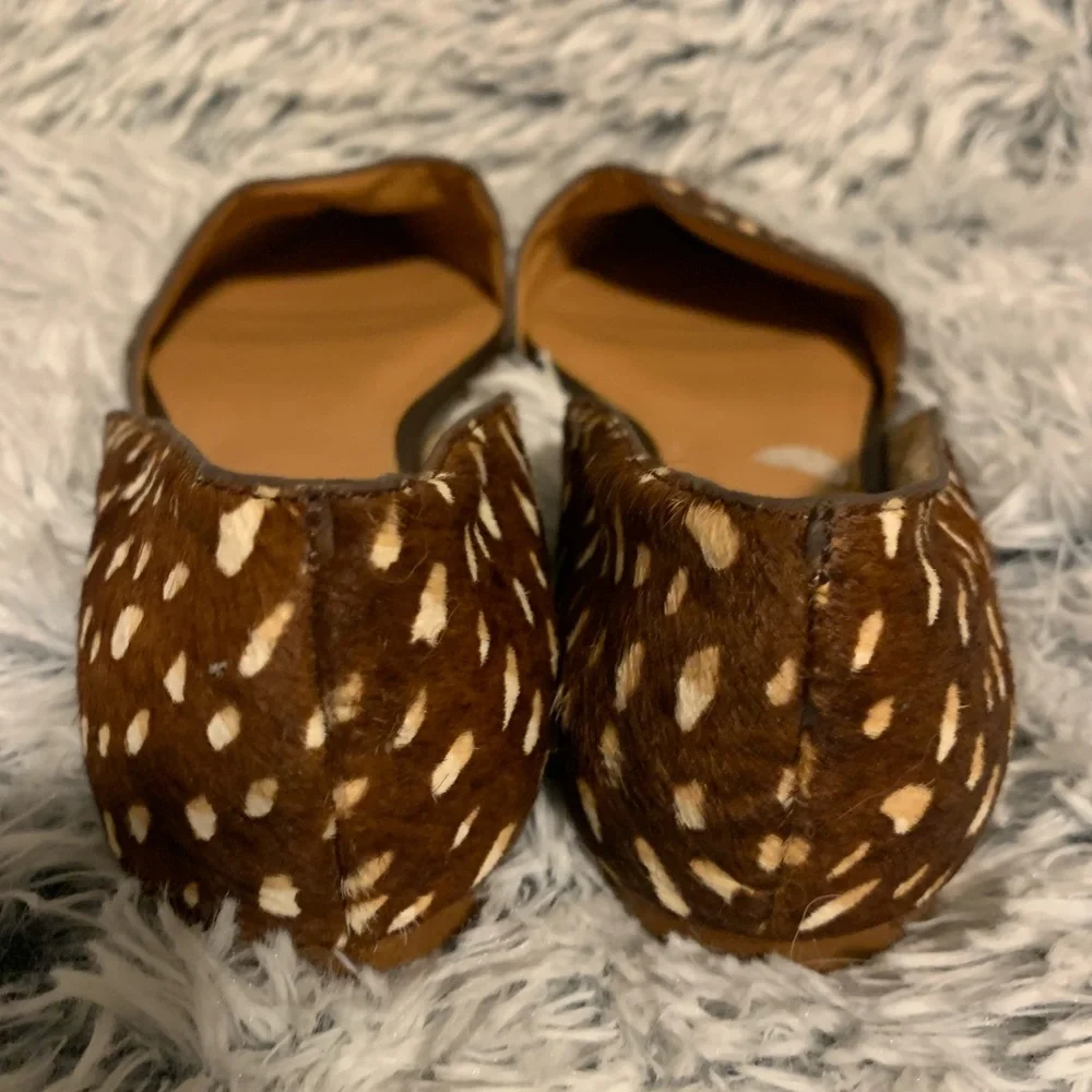 J. Crew Brown & White Polka Dot Dyed Calf Fur Flats Women’s Size 7. - Picture 7 of 7